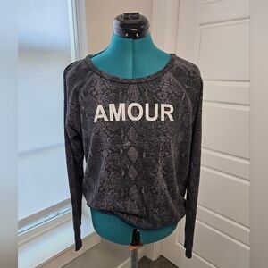 SUNDRY BLACK PULLOVER SWEATSHIRT TOP AMOUR GRAPHIC LONG SLEEVE WOMEN 2 MEDIUM